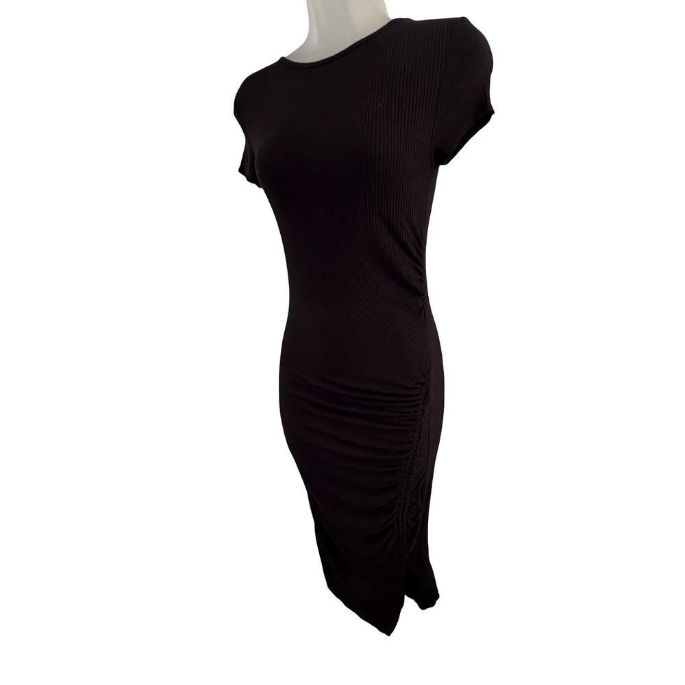 Obsessive Love Los Angeles Dress Womens Small Black Ribbed Bodycon Ruched Midi - Picture 6 of 16